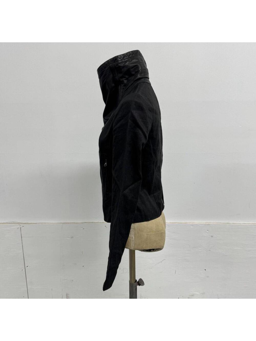 Vintage Vince Black Funnel Neck Asymmetric Avant Garde Leather Jacket - Picture 5 of 8